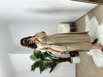 Kahve Keten Gömlek Elbise