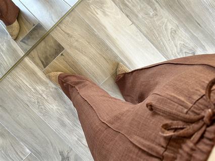 Kahve Keten Önden Dikişli Bol Pantolon