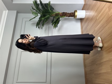 Karina Antrasit Fermuarlı Cepli Basic Elbise