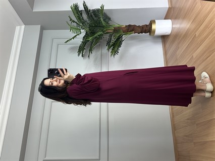 Karina Bordo Fermuarlı Cepli Basic Elbise