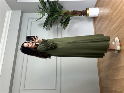 Karina Haki Fermuarlı Cepli Basic Elbise