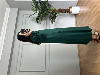 Karina Zümrüt Yeşili Fermuarlı Cepli Basic Elbise
