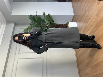 Karla Antrasit Manşetli Premium Kalite Kaşe Kaban