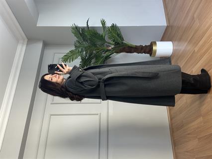 Karla Antrasit Manşetli Premium Kalite Kaşe Kaban