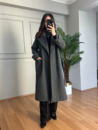 Karla Antrasit Manşetli Premium Kalite Kaşe Kaban