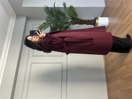 Karla Bordo Manşetli Premium Kalite Kaşe Kaban