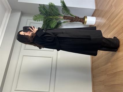 Karla Siyah Manşetli Premium Kalite Kaşe Kaban