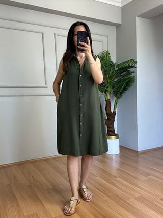 Kendra Haki Müslin Kumaş Gömlek Elbise 