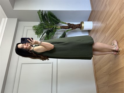 Kendra Haki Müslin Kumaş Gömlek Elbise 