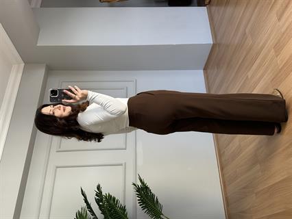 Kendy Acı Kahve Likralı Bel Çift Düğmeli Palazzo Pantolon