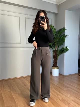 Kendy Antrasit Likralı Bel Çift Düğmeli Palazzo Pantolon