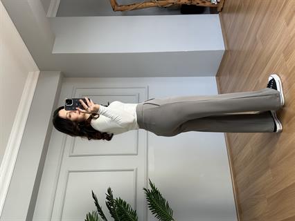 Kendy Gri Likralı Bel Çift Düğmeli Palazzo Pantolon
