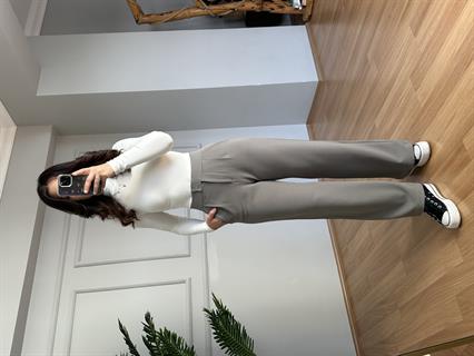 Kendy Gri Likralı Bel Çift Düğmeli Palazzo Pantolon