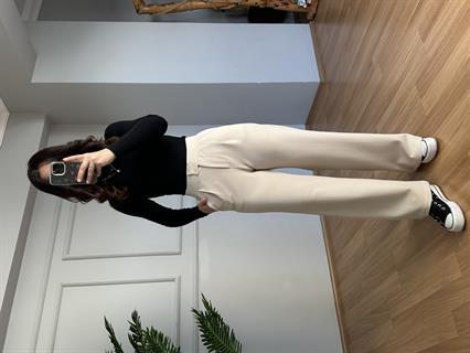 Kendy Krem Likralı Bel Çift Düğmeli Palazzo Pantolon