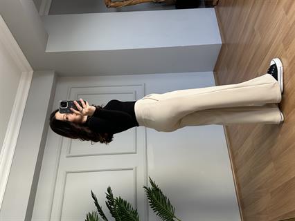 Kendy Krem Likralı Bel Çift Düğmeli Palazzo Pantolon