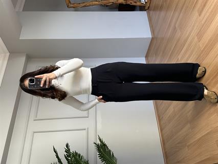 Kendy Lacivert Likralı Bel Çift Düğmeli Palazzo Pantolon