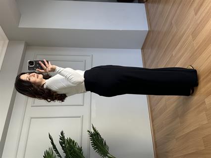 Kendy Lacivert Likralı Bel Çift Düğmeli Palazzo Pantolon