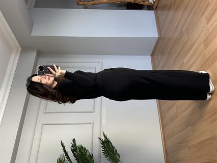 Kendy Siyah Likralı Bel Çift Düğmeli Palazzo Pantolon