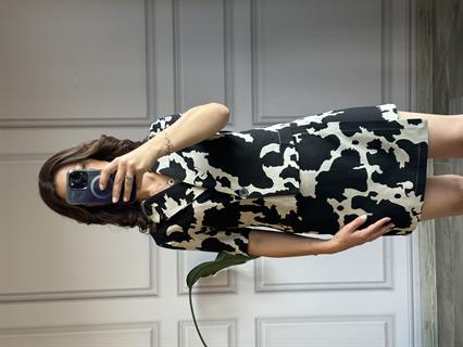 Keten Siyah Beyaz Desenli Şort Etek Gömlek Takım