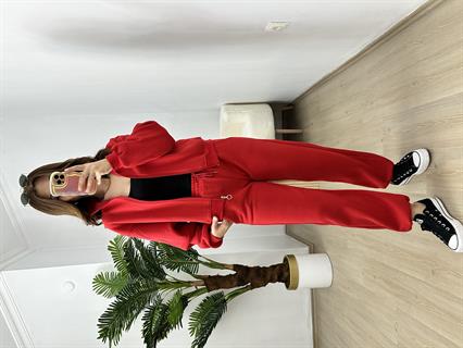 Kırmızı Üç İplik Şardonlu Parça Detaylı Eşofman Takımı