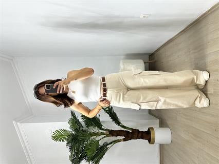 Krem Kargo Cep Denim Pantolon