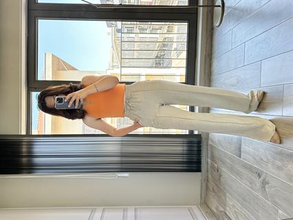 Krem Keten Önden Dikişli Bol Pantolon