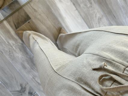 Krem Keten Önden Dikişli Bol Pantolon