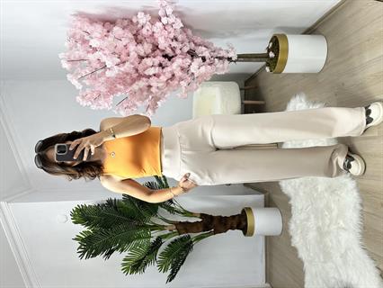 Krem Korsaj Kemerli Palazzo Pantolon