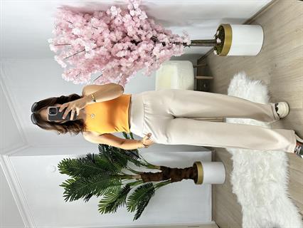 Krem Korsaj Kemerli Palazzo Pantolon