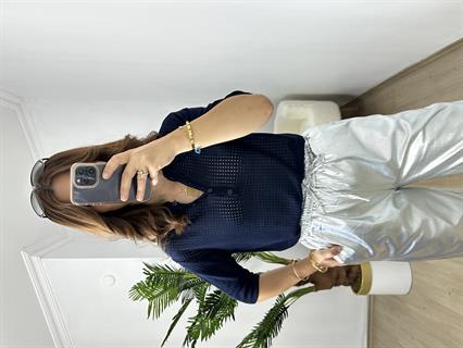 Lacivert Delikli Polo Yaka Triko