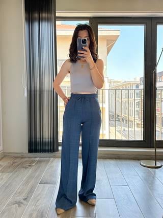 Lacivert Keten Önden Dikişli Bol Pantolon