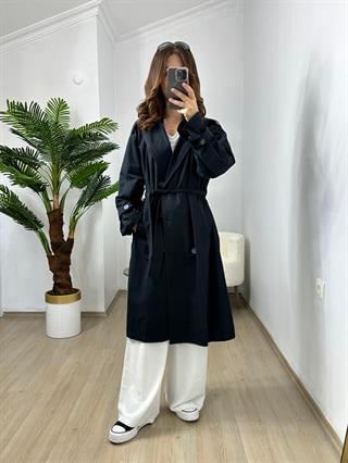 Lacivert Orjinal ZR Marka Uzun Astarlı Trençkot