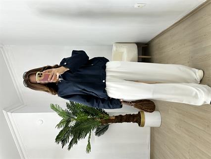 Lacivert Tencel Gabardin Kumaş Balon Trençkot