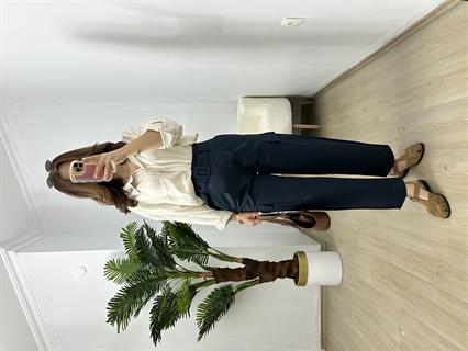 Lacivert Tencel Gabardin Kumaş Kargo Cepli Havuç Pantolon
