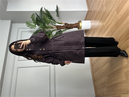 Lana Leopar Büzgülü Premium Ceket 