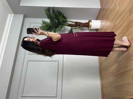 Lara Bordo Ponpon Cepli Likralı Elbise