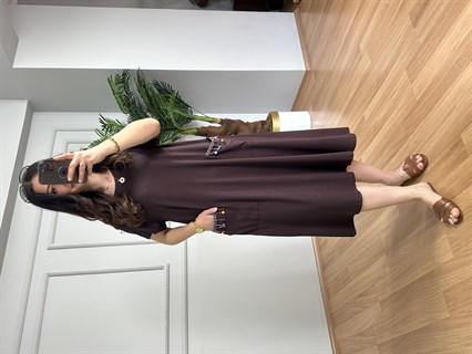 Lara Kahve  Ponpon Cepli Likralı Elbise 