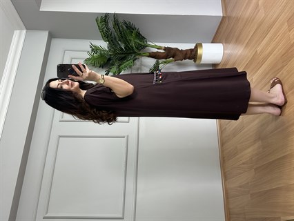 Lara Kahve  Ponpon Cepli Likralı Elbise 