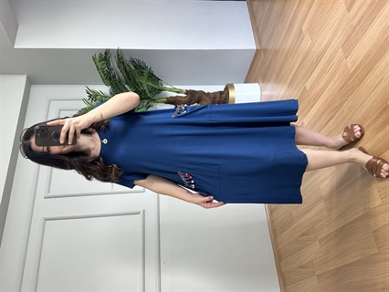 Lara Lacivert  Ponpon Cepli Likralı Elbise