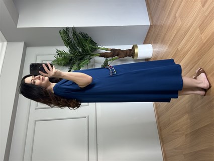 Lara Lacivert  Ponpon Cepli Likralı Elbise