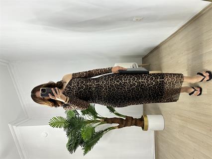 Leopar Desenli Omuz Detaylı Elbise