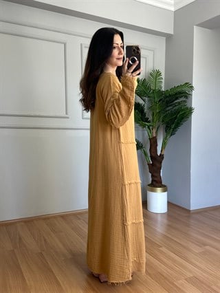 Leria Karamel Müslin Kumaş Elbise