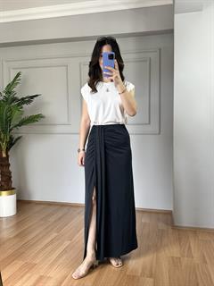 Lidya Antrasit Yırtmaçlı Modal Kumaş Etek