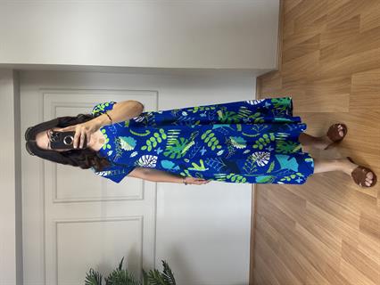 Lina Lacivert V Yaka Pamuk Viskon Elbise