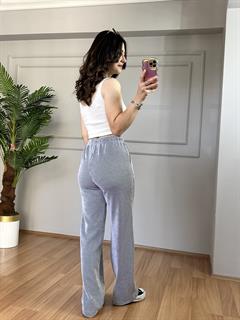 Linen Beyaz Siyah Çizgili Örme Pantolon