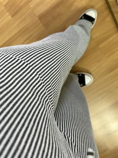 Linen Beyaz Siyah Çizgili Örme Pantolon