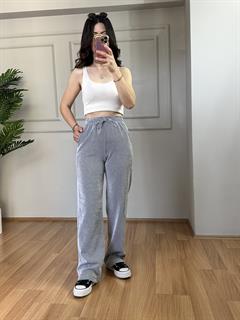 Linen Beyaz Siyah Çizgili Örme Pantolon