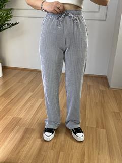 Linen Beyaz Siyah Çizgili Örme Pantolon
