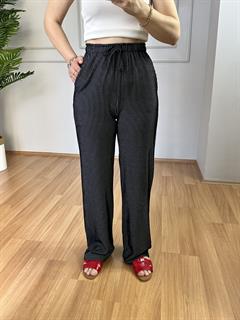 Linen Siyah Beyaz  Çizgili Örme Pantolon