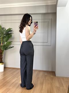 Linen Siyah Beyaz  Çizgili Örme Pantolon